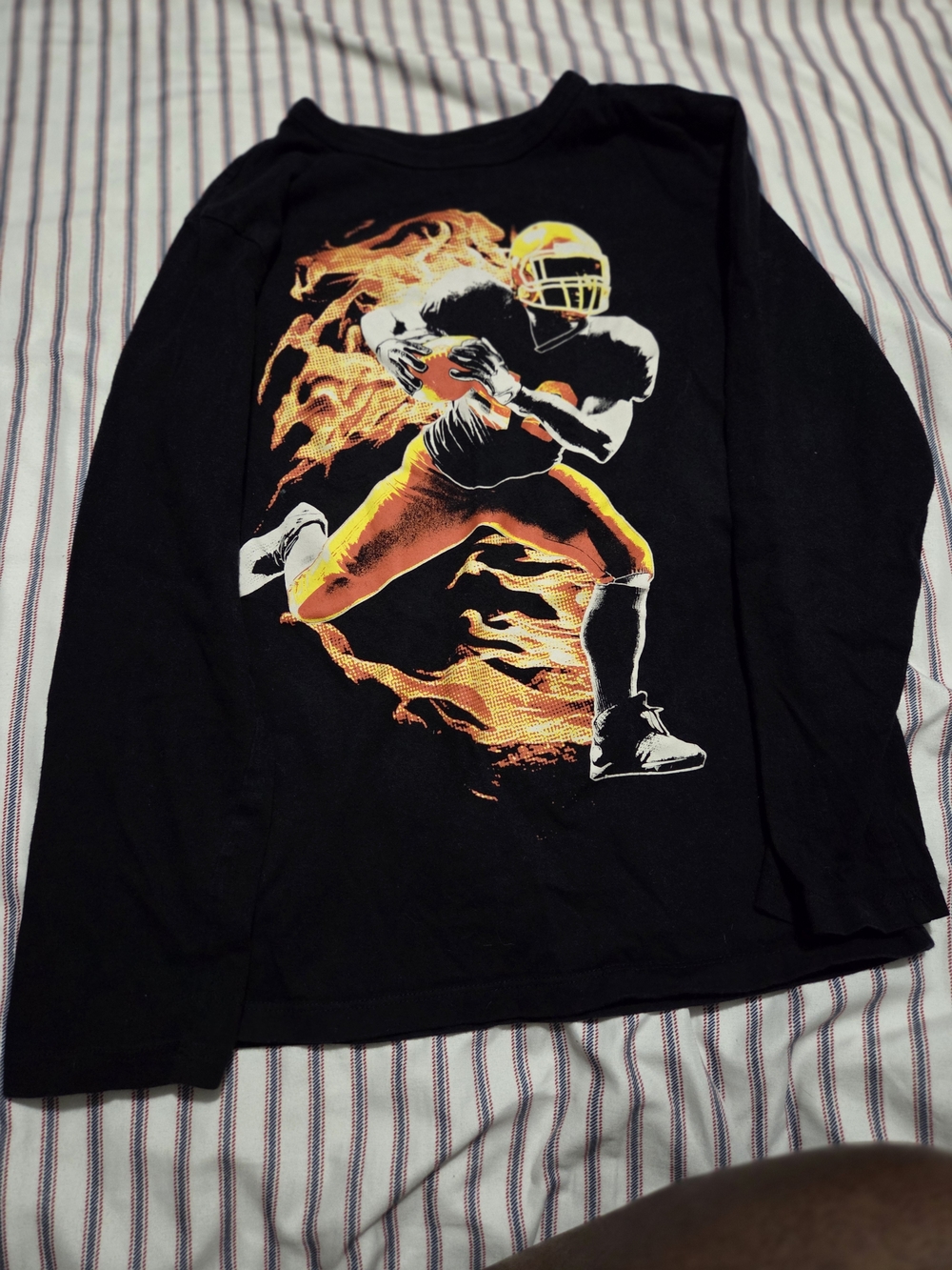 Black Long-Sleeve Graphic Football Tee - Black/Orange